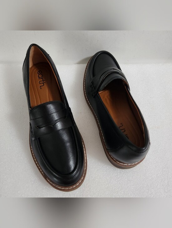 Earth Shoes - EARTH JAVAS LEATHER SLIP-ON PENNY LOAFER WOMEN'S COLOR BLACK SIZE US 8M
